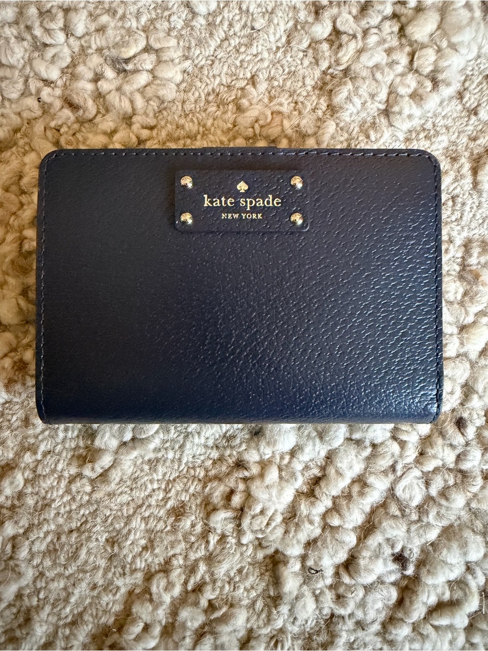 kate spade navy Leather Wallet with Gold Logo Plaque